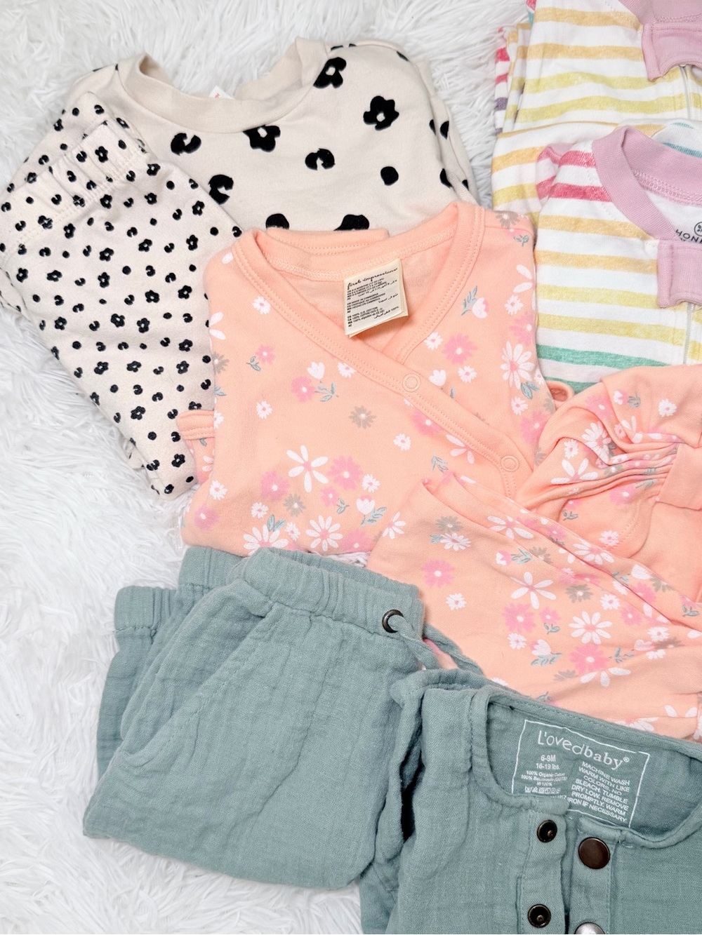 Love & Baby Peach Floral Baby Pajama Set with Green Pants - Picture 3 of 14